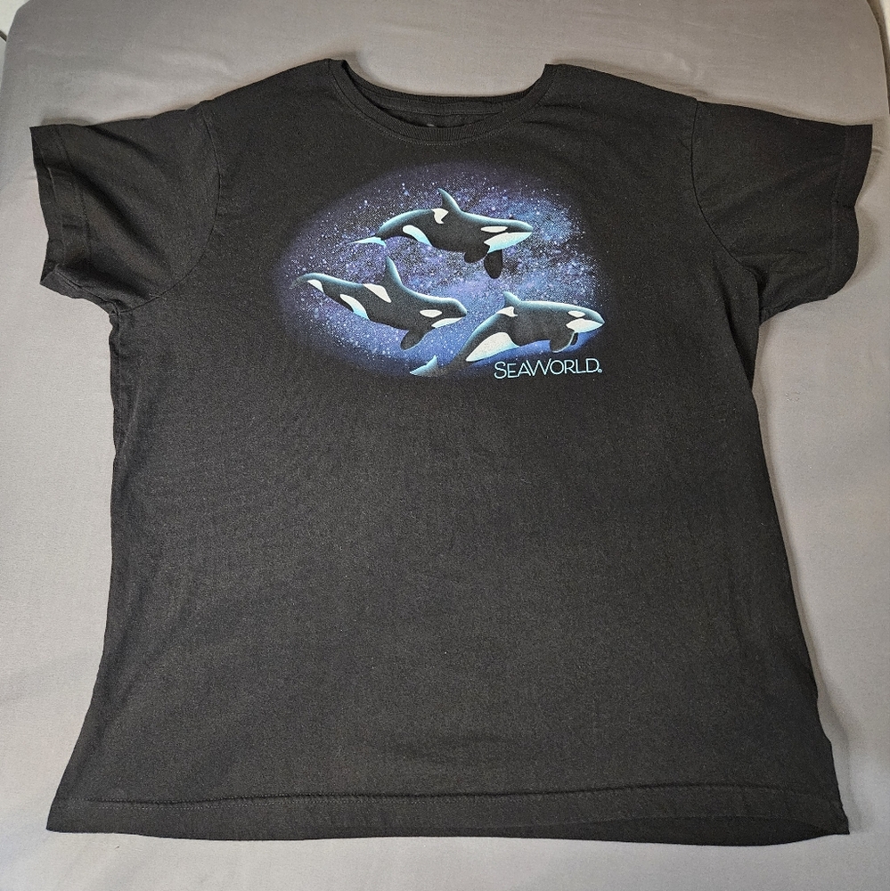 Sea World Orca Pod Glitter Print Black Women's XXL T-shirt